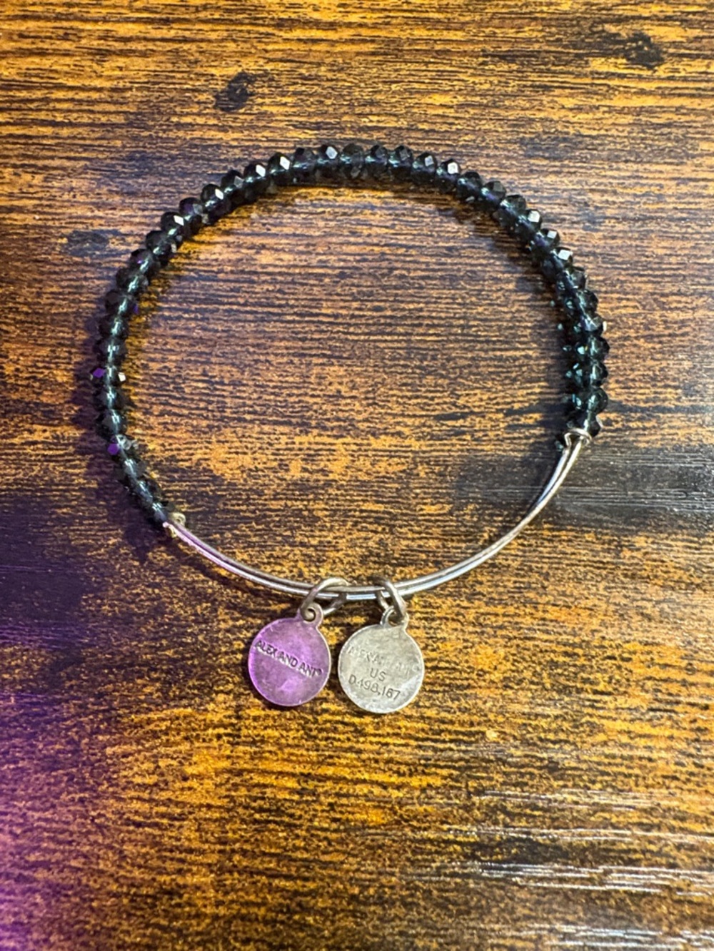 Alex and Ani Black Faceted Bead Bangle Bracelet with Signature Charms GIVVY